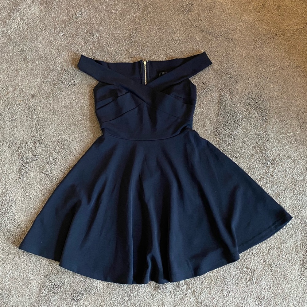 Off Shoulder Windsor Dress Navy